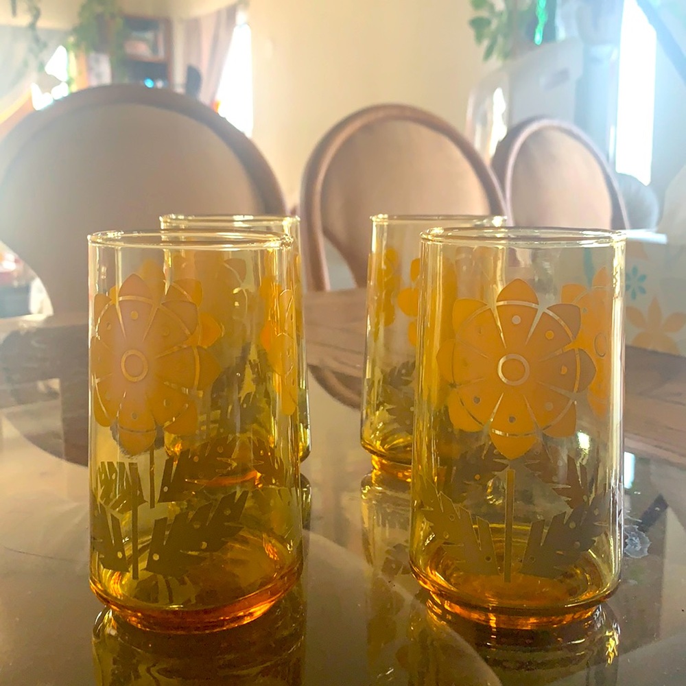 Mid century amber water glasses